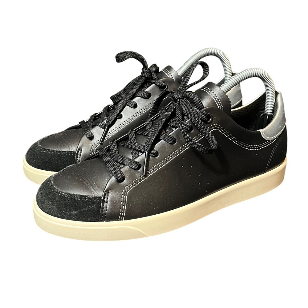 ECCO Street Lite Sneakers Women 39 Black Leather Suede Metallic Silver Trim